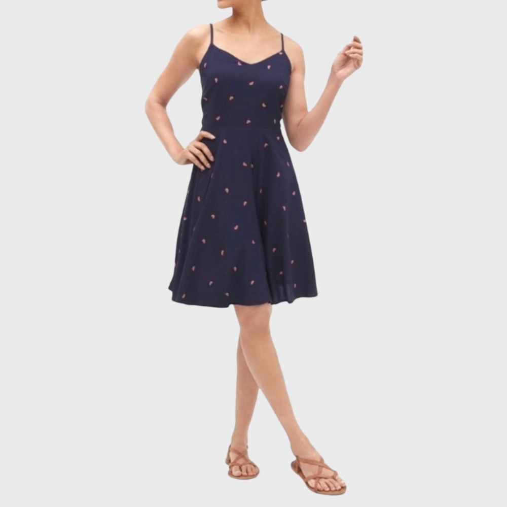 🆕 GAP Fit & Flare Cami Navy Blue Print Dress